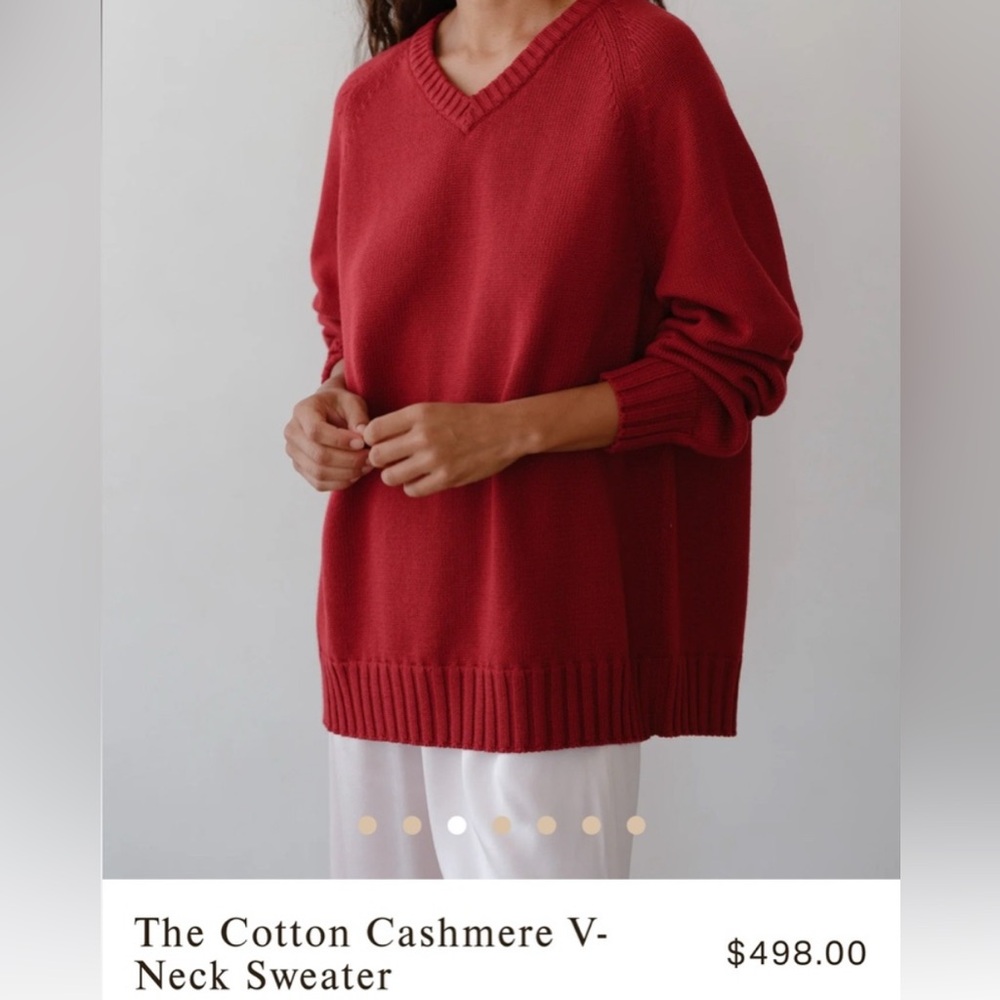 DONNI. Cotton Cashmere V-Neck Sweater in Red